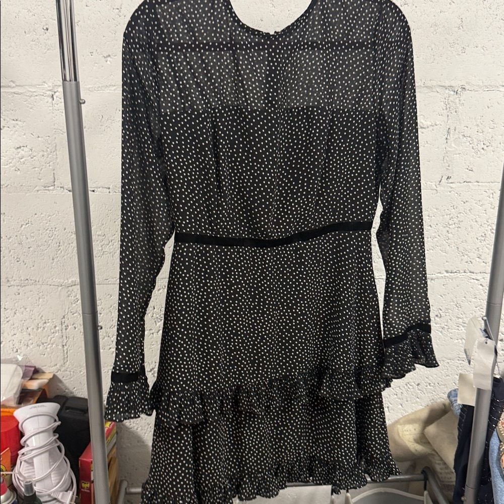 Black & White Polka Dot Long Sleeve Dress - Zip Back - Lulu's Size Medium